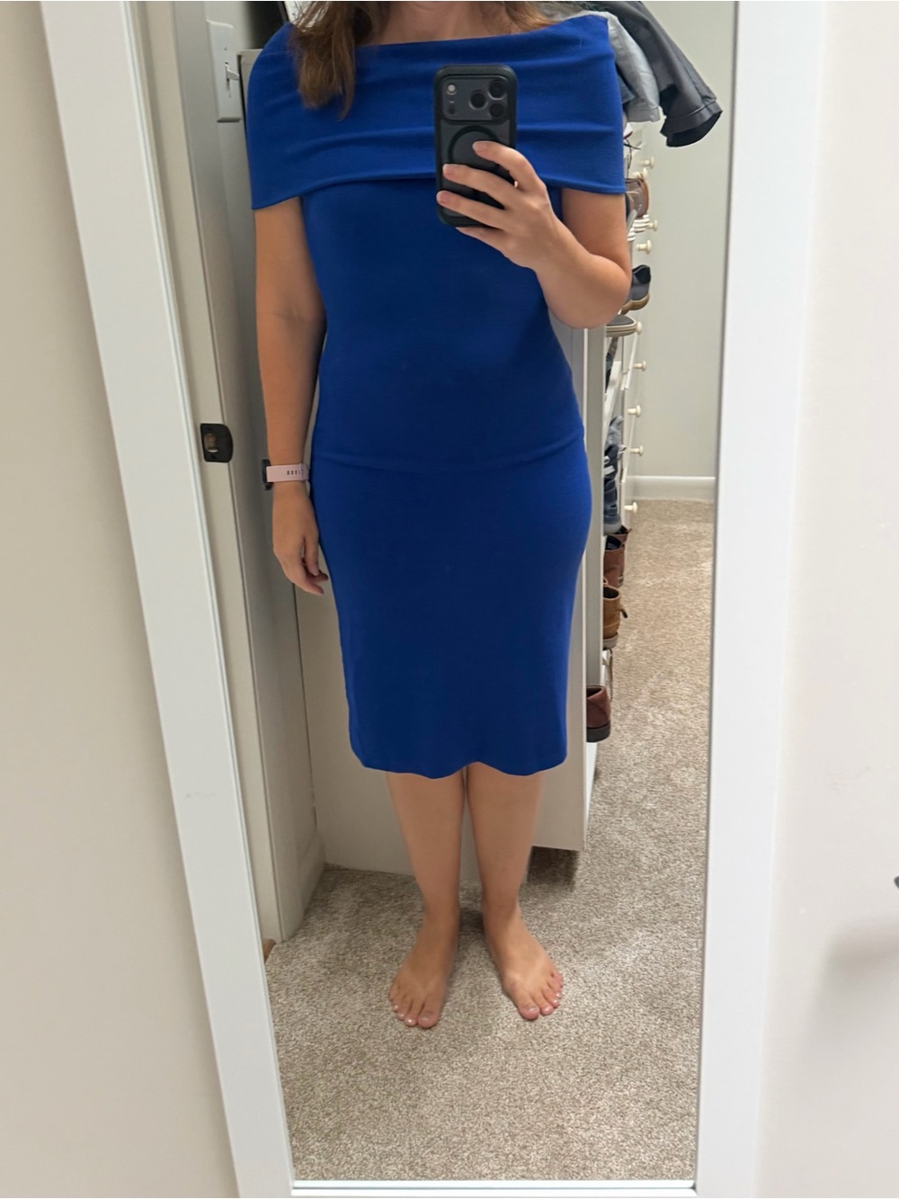 Reiss Off-Shoulder Royal Blue Sheath Dress